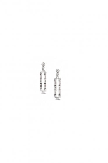 18ct White Gold Drop Earrings  Baguette & Round Brilliant Cut