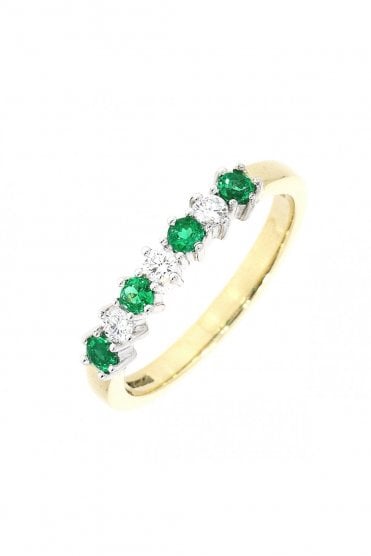 18ct White Gold Emerald and Diamond Ring Half Eternity