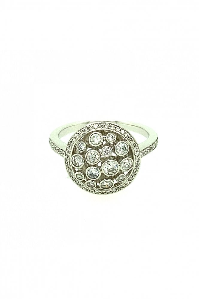 18ct White Gold Fancy Bubble Cluster Diamond Ring Rubbed Over & Pave Set Round Brilliant 0.59ct