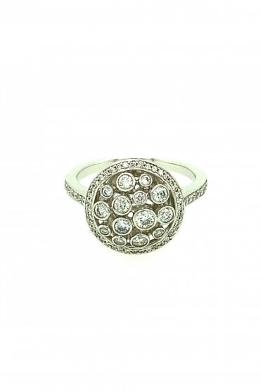 18ct White Gold Fancy Bubble Cluster Diamond Ring Rubbed Over & Pave Set Round Brilliant 0.59ct