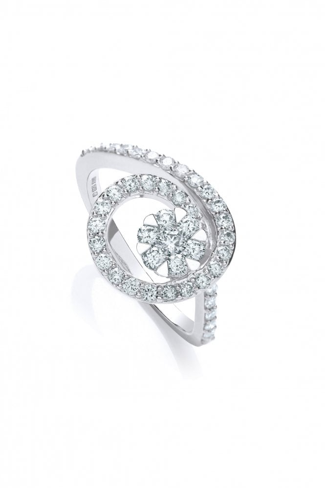 18ct White Gold Fancy Diamond Swirl Ring Round Brilliant 0.76ct