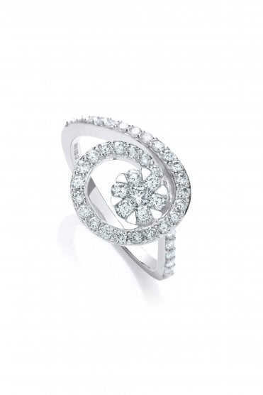 18ct White Gold Fancy Diamond Swirl Ring Round Brilliant 0.76ct