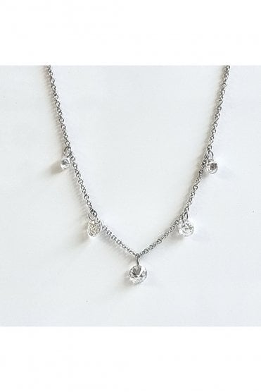 18ct White Gold Five Stone Floating Diamond Necklace 18ct White Gold Chain