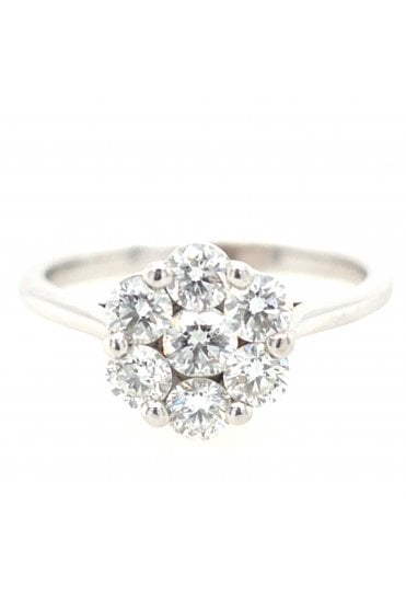 18ct White Gold Flower Cluster Diamond Ring Claw Set Round Brilliant