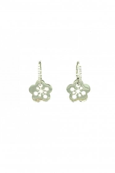 18ct White Gold Flower on Diamond Hoop Earring