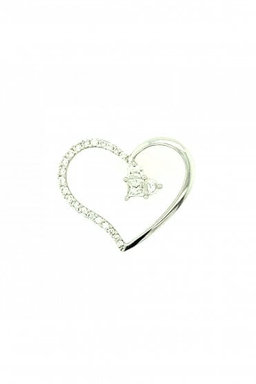 18ct White Gold Heart in Heart Pendant Claw Set Diamond Cut Princess & Half Cirles