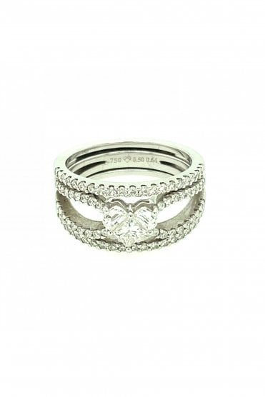 18ct White Gold Heart Shaped Interlocking Ring Princess, Half Circle & Round Brilliant Cut