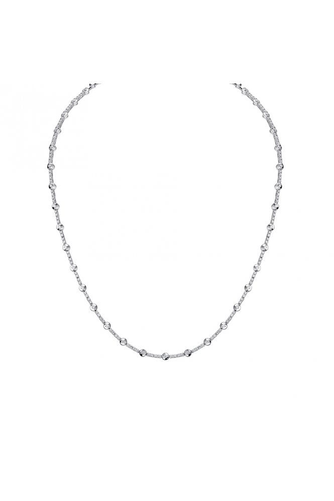 18ct White Gold Melee Set Bar Diamond Necklace
