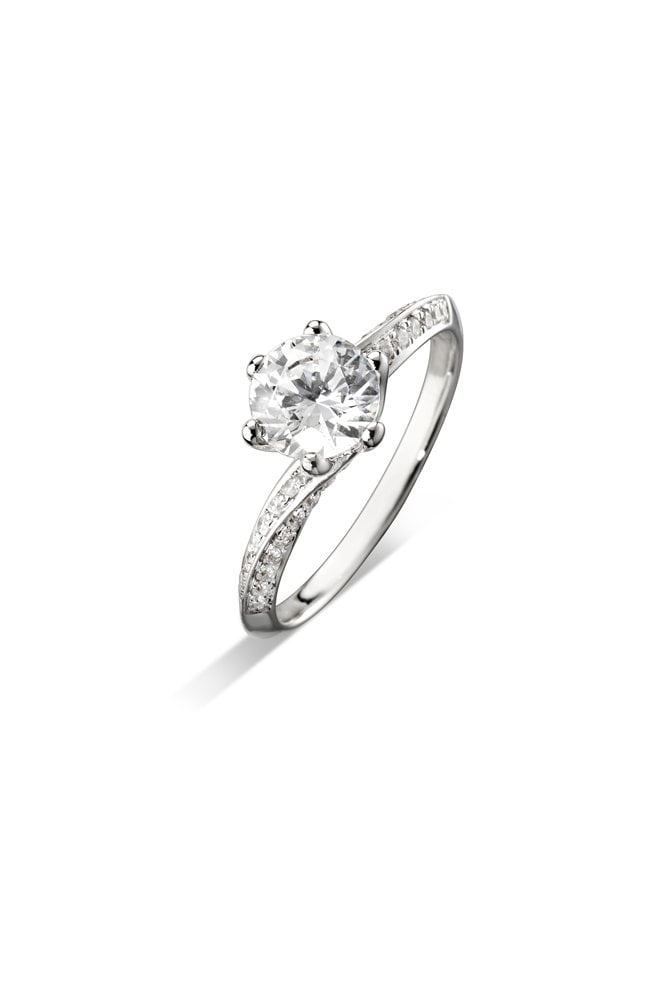 18ct White Gold Mount with Diamond Shoulder Ring Diamond Cut Round Brilliant Diamond Carat Weight 1.15ct