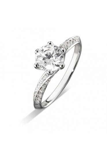 18ct White Gold Mount with Diamond Shoulder Ring Diamond Cut Round Brilliant Diamond Carat Weight 1.15ct
