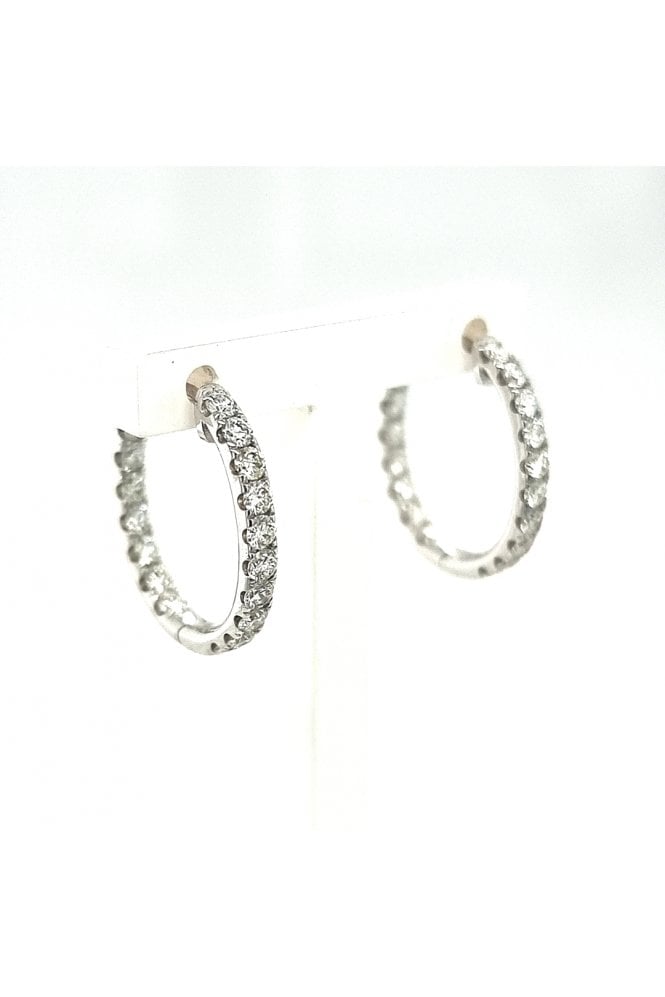 18ct White Gold Oval Diamond Hoop Earrings 18ct White Gold Claw Set