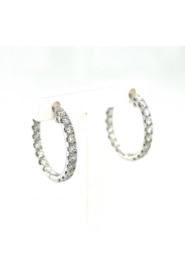 18ct White Gold Oval Diamond Hoop Earrings 18ct White Gold Claw Set