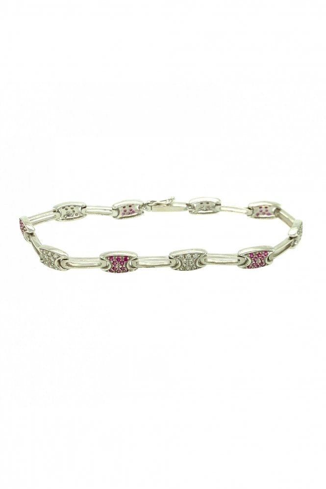 18ct White Gold Pink Sapphire & Diamond Track Bracelet