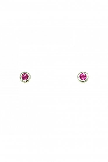18ct White Gold Pink Sapphire Studs Earring 18ct White Gold Rubover Set