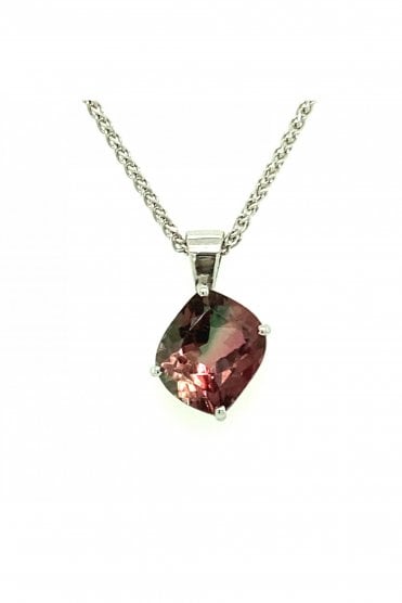  18ct White Gold Pink Tourmaline Pendant 18ct White Gold Claw Set