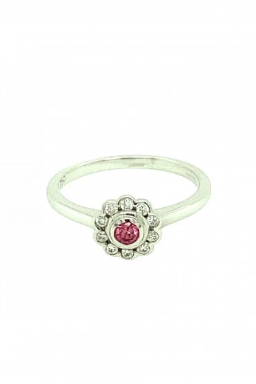 18ct White Gold Pink & White Diamond Cluster Ring