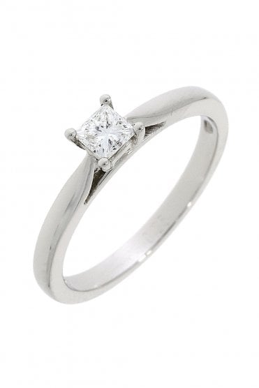 18ct White Gold Princess Cut Diamond Ring Four Claw Set 0.27ct