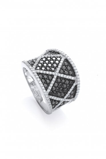 18ct White Gold Ring with White & Black Diamonds 18ct White Gold Pave Set