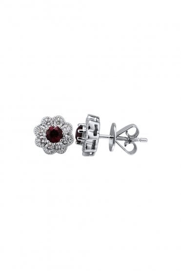 18ct White Gold Ruby and Diamond Cluster Earrings