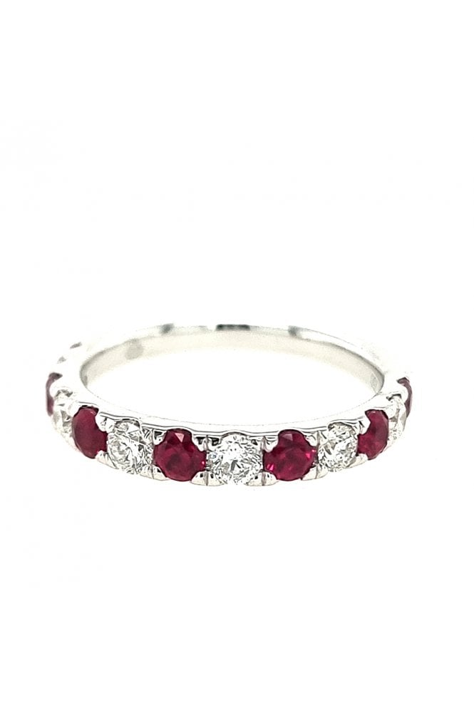 18ct White Gold Ruby & Diamond Ring 18ct White Gold Claw Set