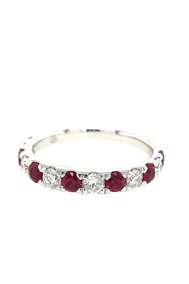 18ct White Gold Ruby & Diamond Ring 18ct White Gold Claw Set