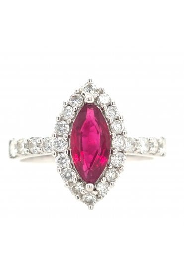 18ct White Gold Ruby & Diamond Ring 18ct White Gold Claw Set