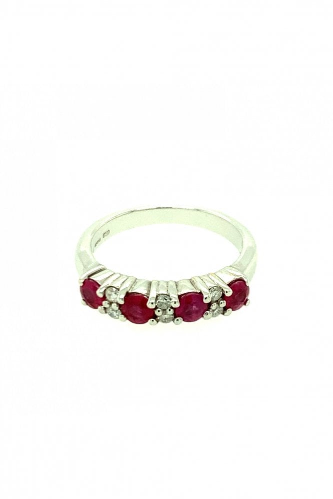 18ct White Gold Ruby & Diamond Ring Half Eternity