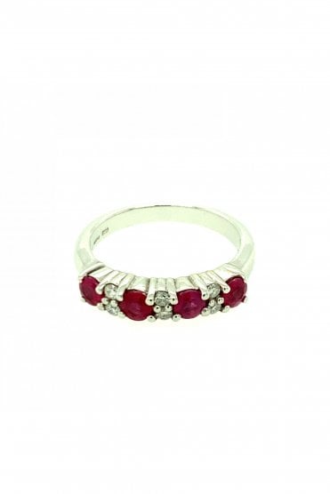 18ct White Gold Ruby & Diamond Ring Half Eternity