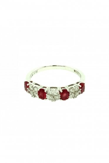 18ct White Gold Ruby & Diamond Ring Half Eternity