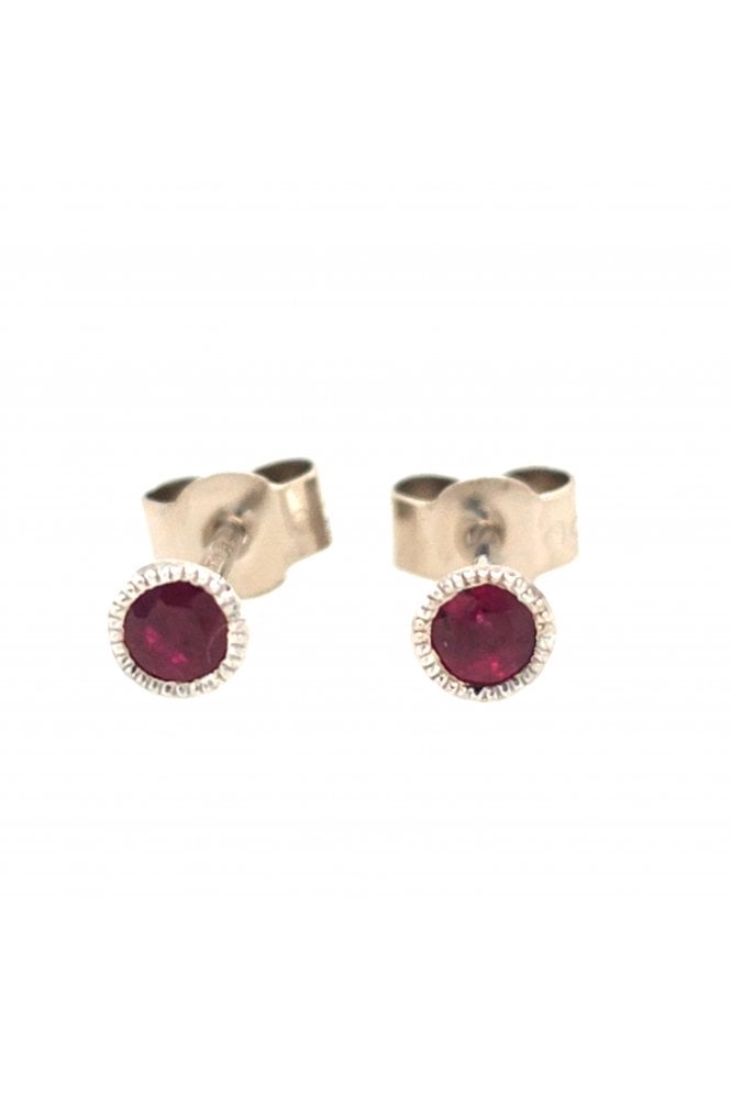 18ct White Gold Ruby Stud Earrings 18ct White Gold Rub-over Set