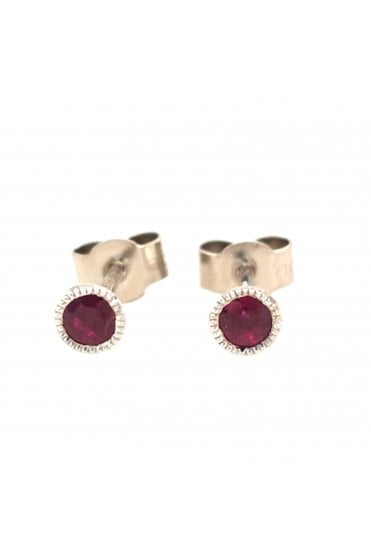 18ct White Gold Ruby Stud Earrings 18ct White Gold Rub-over Set