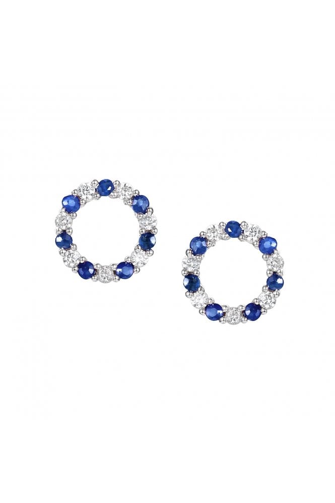 18ct White Gold Sapphire & Diamond Circle Stud Earrings 18ct White Gold Claw Set