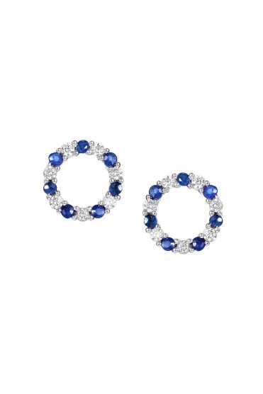 18ct White Gold Sapphire & Diamond Circle Stud Earrings 18ct White Gold Claw Set