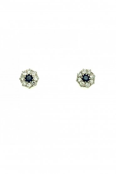  18ct White Gold Sapphire & Diamond Stud Earrings 18ct White Gold Claw Set Round Brilliant