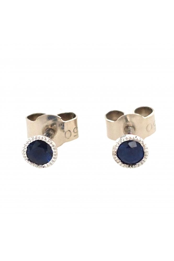 18ct White Gold Sapphire Stud Earrings 18ct White Gold Rub-over Set