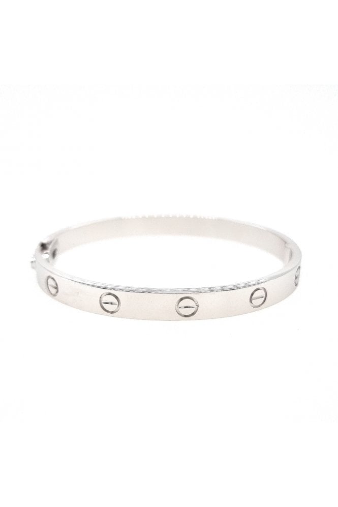 18ct White Gold Screw Oval Bangle Size: 58x48mm