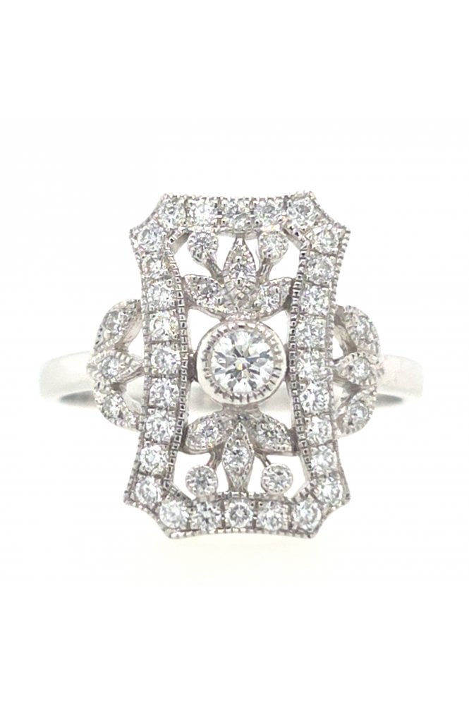 18ct White Gold Shield Diamond Cluster Ring 18ct White Gold Milgrain Set