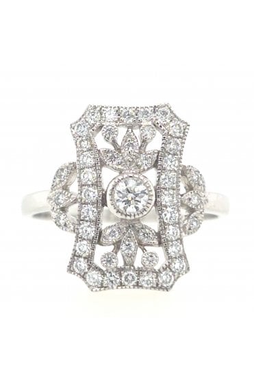 18ct White Gold Shield Diamond Cluster Ring 18ct White Gold Milgrain Set
