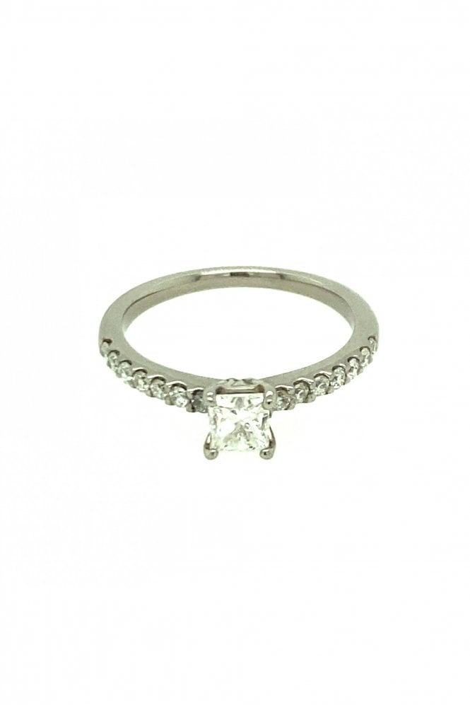 18ct White Gold Single Diamond Ring With Diamond Set Shoulders - Pre ...