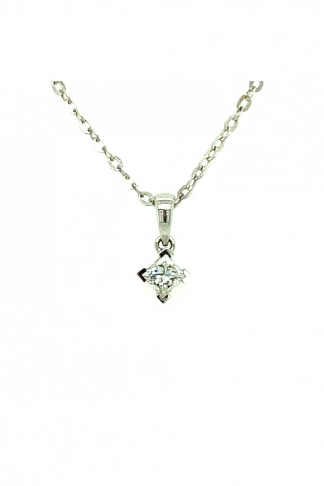 18ct White Gold Single Stone Diamond Pendant Claw Set 0.20ct Princess Cut