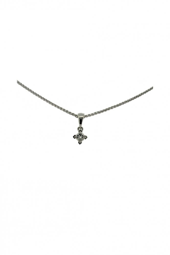 18ct White Gold Single Stone Diamond Pendant On 18ct White Gold Chain