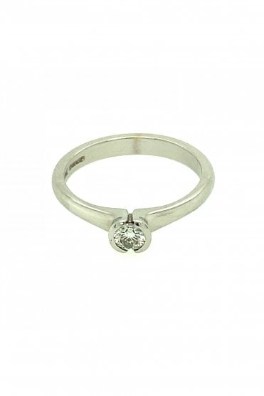 18ct White Gold Single Stone Diamond Ring Cramp Set 0.23ct Round Brilliant