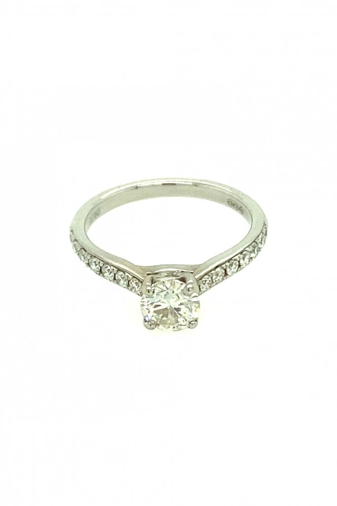 18ct White Gold Single Stone Diamond Shoulder Ring Center Stone Claw Set 0.60ct Round Brilliant Cut