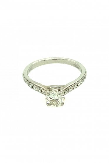 18ct White Gold Single Stone Diamond Shoulder Ring Center Stone Claw Set 0.60ct Round Brilliant Cut