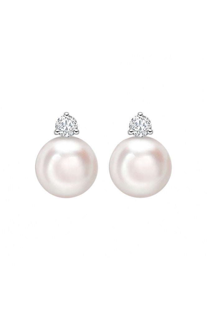 18ct White Gold South Sea Pearl & Diamond Earrings 18ct White Gold Claw Set