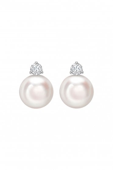 18ct White Gold South Sea Pearl & Diamond Earrings 18ct White Gold Claw Set