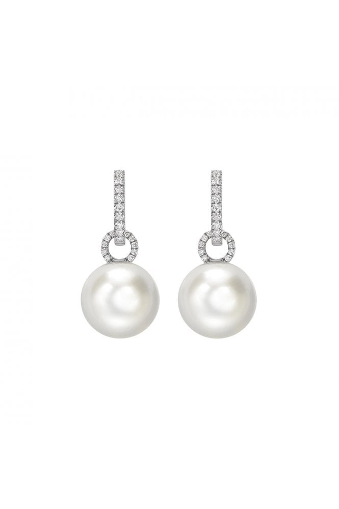 18ct White Gold South Sea Pearl & Diamond Hoop Earrings Removable Pearls