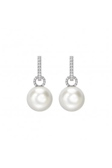 18ct White Gold South Sea Pearl & Diamond Hoop Earrings Removable Pearls