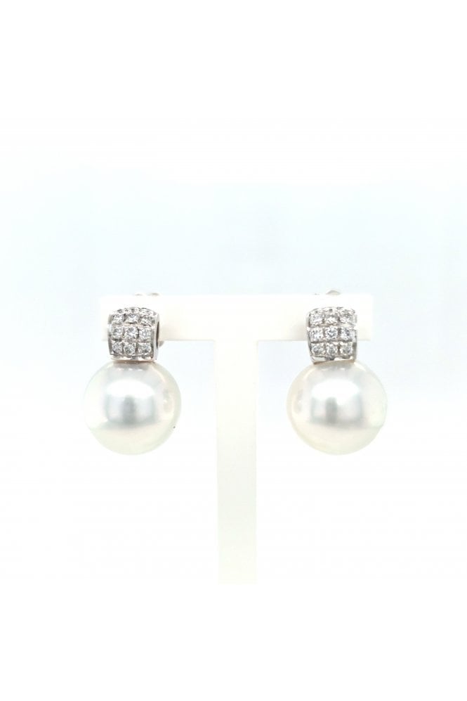 18ct White Gold South Sea Pearl & Diamond Stud Earrings