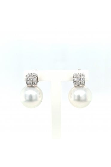 18ct White Gold South Sea Pearl & Diamond Stud Earrings